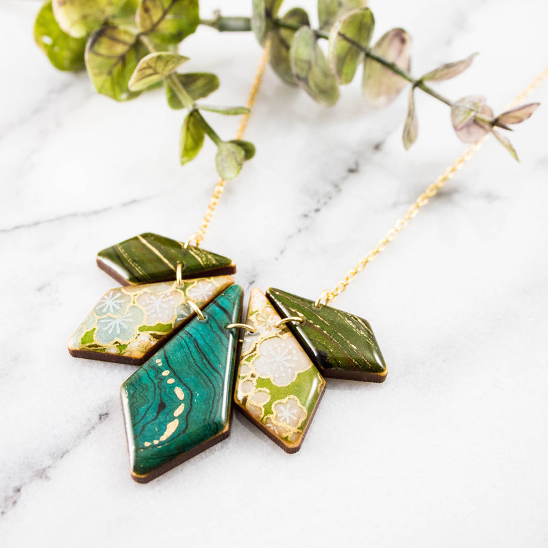 Japanese Geometric Petal Necklace Turquoise