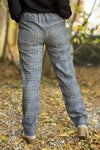Plaid Elastic Waist Pants Grey