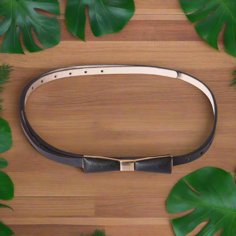 Retro-Inspired Metal Bow Belt - Black