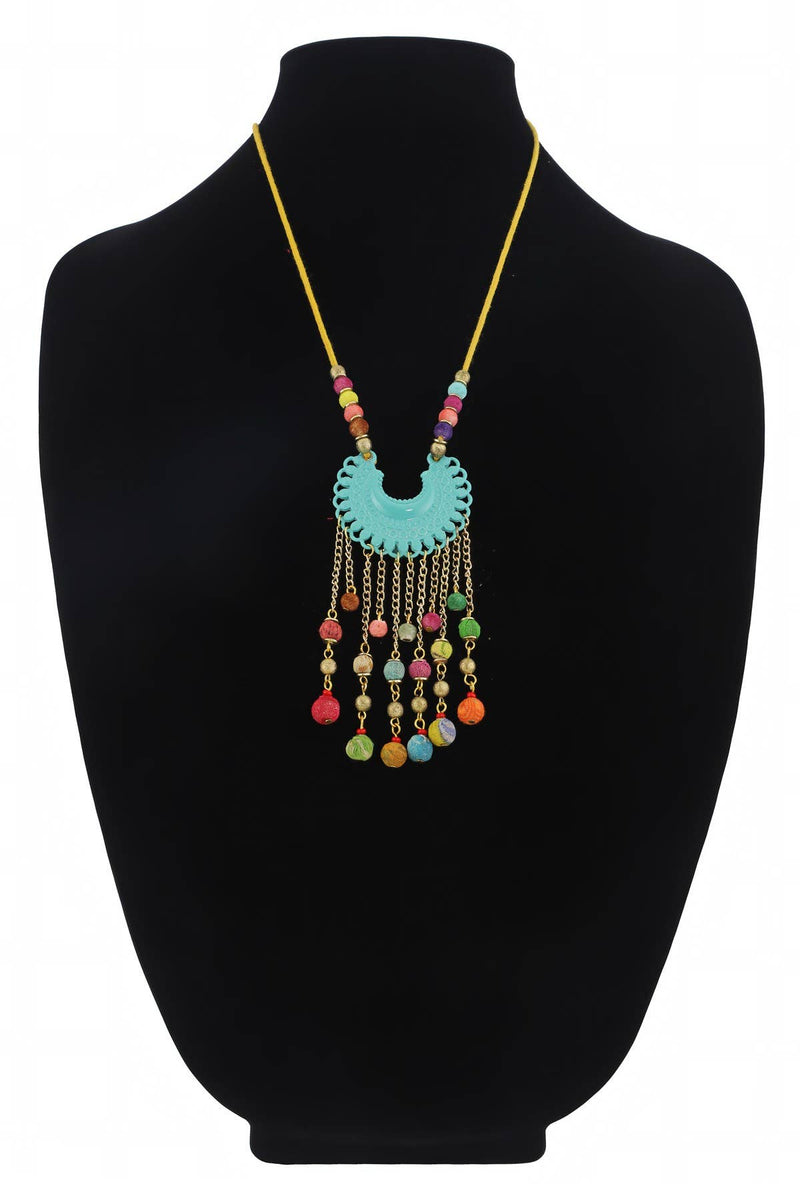 Abstract Beaded Pendant Necklace