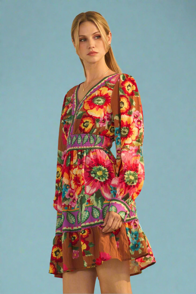 Floral Border Printed Mini Dress