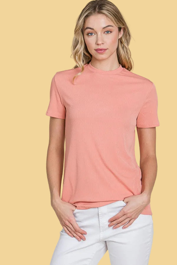 Solid Rib Knit Top - Coral