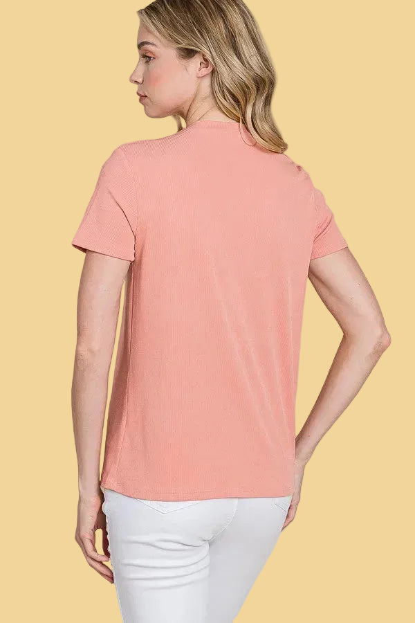 Solid Rib Knit Top - Coral