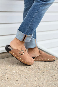 Toni - Latte Studded Buckle Clog