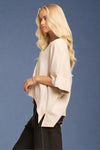 Round Neck Flowy Top - Beige