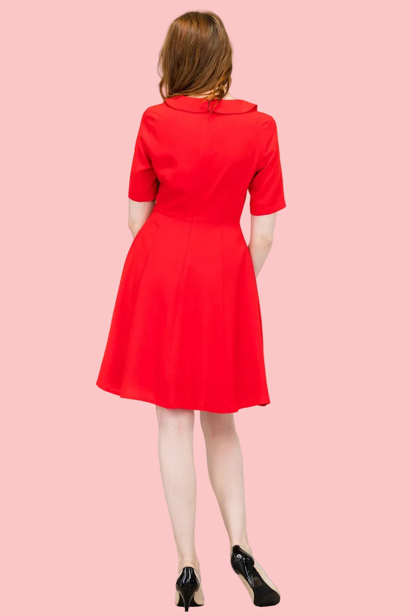 Peter Pan Collar Dress - Red