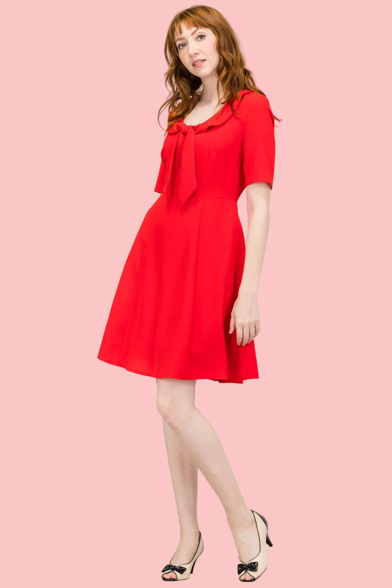 Peter Pan Collar Dress - Red