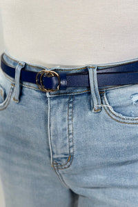 Double Ring Buckle Cinch Belt - Navy