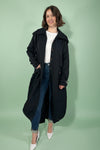 Lapel Button Up Long Coat - Black