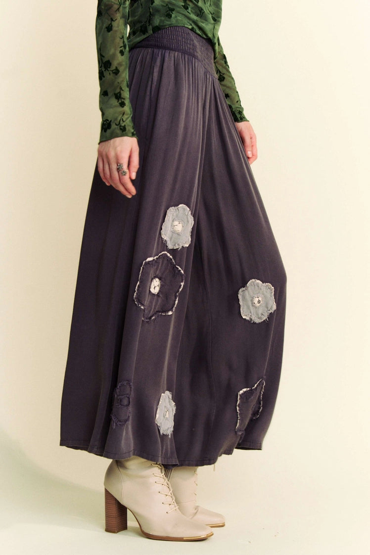 Garment Washed Floral Pant - Charcoal