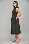 V-Neck Front Zip Midi Dress - Black