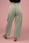 Floral Embroidered Barrel Pants - Sage