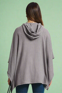 Ribbed Knit Poncho Top - Charcoal