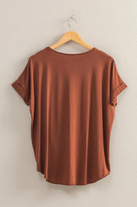 Short Sleeve Surplice Top - Chestnut