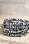 Glass Bead 9 Set Bracelet - Hematite