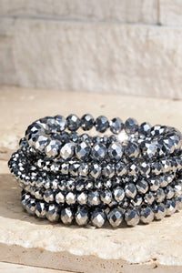 Glass Bead 9 Set Bracelet - Hematite