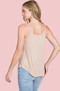 Basic Solid Spaghetti Strap Tank Top - Taupe