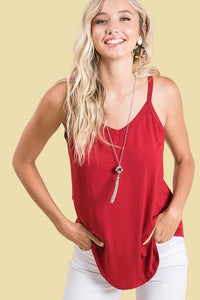 Basic Solid Spaghetti Strap Tank Top - Red