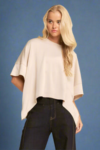 Round Neck Flowy Top - Beige