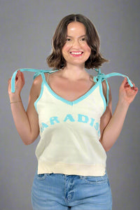 Tie Strap Paradise Sweater Tank - Blue