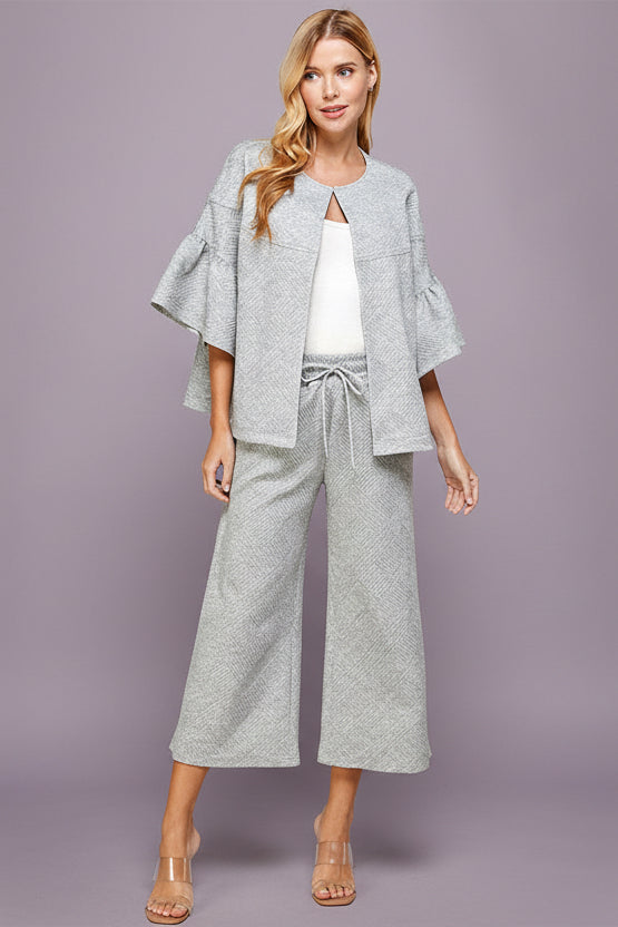 Textured 3/4 Sleeve Soft Jacket - Grey