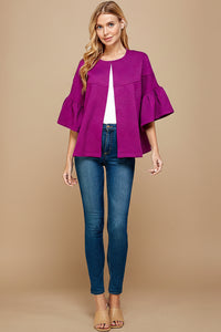 Textured 3/4 Sleeve Soft Jacket - Magenta