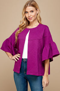 Textured 3/4 Sleeve Soft Jacket - Magenta