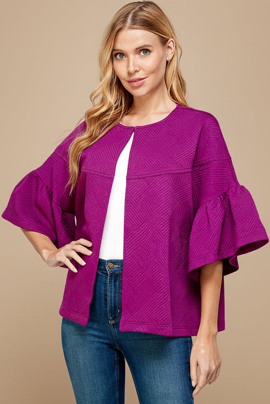 Textured 3/4 Sleeve Soft Jacket - Magenta