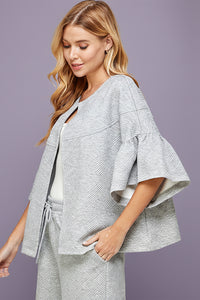 Textured 3/4 Sleeve Soft Jacket - Grey