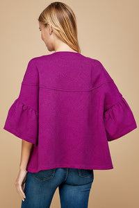 Textured 3/4 Sleeve Soft Jacket - Magenta