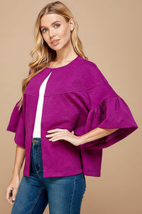 Textured 3/4 Sleeve Soft Jacket - Magenta