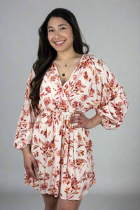 Cross Over Dress Floral Orange