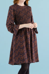 Smocked Vintage Inspired Dress - Rust