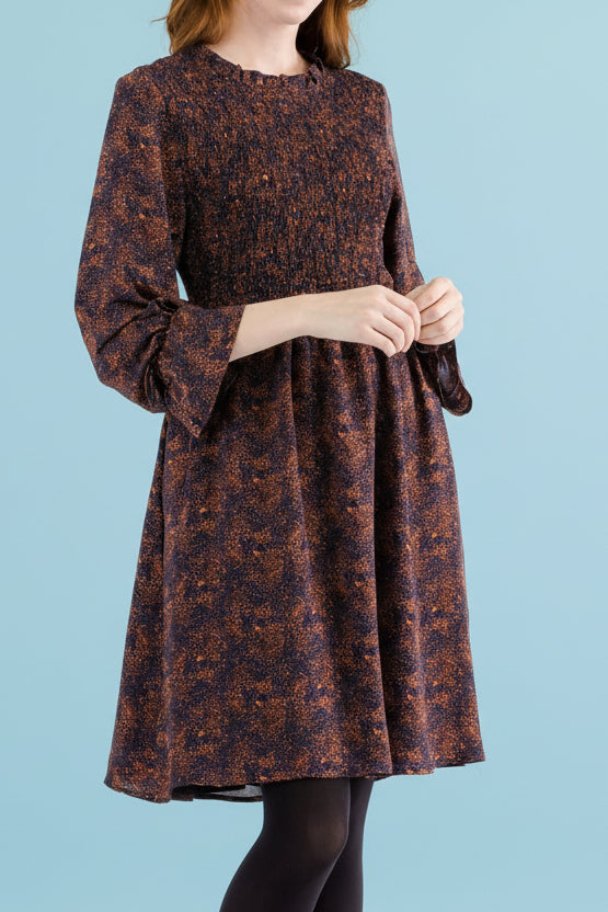 Smocked Vintage Inspired Dress - Rust