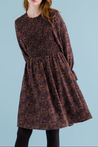 Smocked Vintage Inspired Dress - Rust