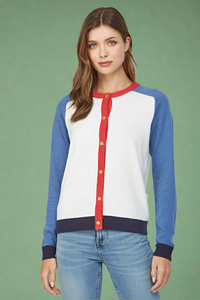 Color Block Button Cardigan - Cream