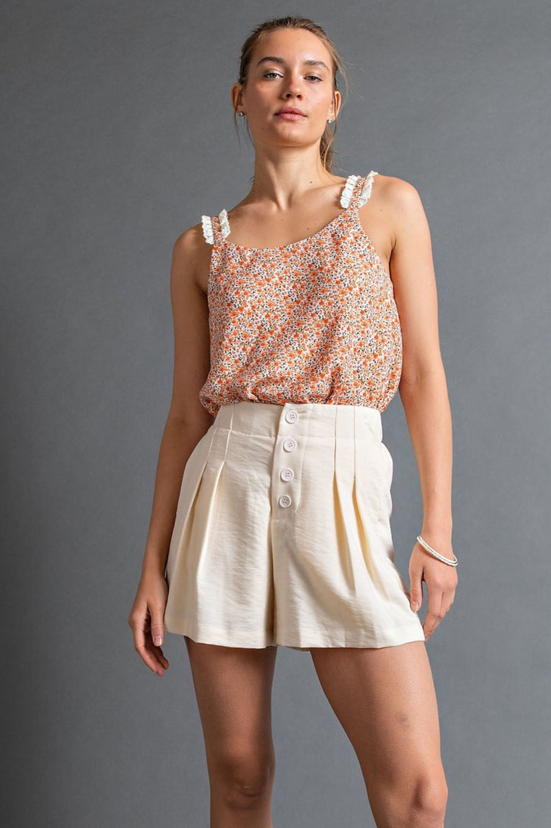 High Waisted Pleated Shorts - Ivory