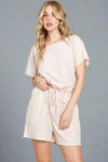 Solid Crinkle Romper - Almond