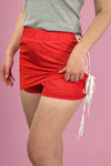 Drawstring Detail High Waist Skirt - Red
