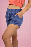Drawstring Waist Dolphin Shorts - Dusty Indigo