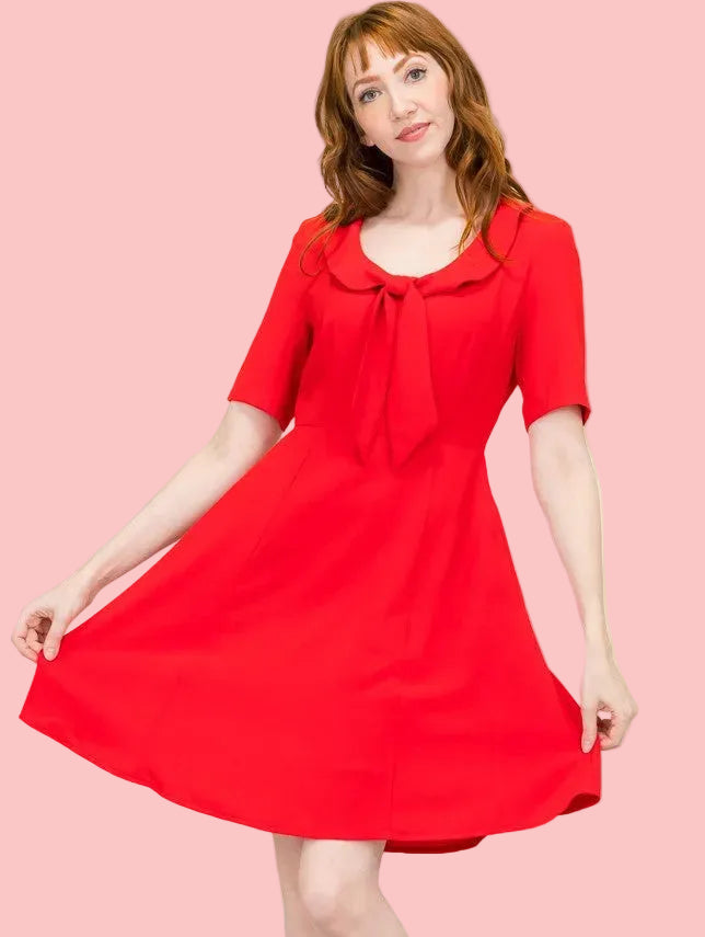 Peter Pan Collar Dress - Red