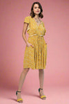 Raw Edge Floral Dress - Mustard