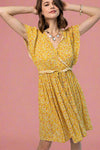Raw Edge Floral Dress - Mustard