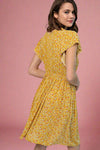 Raw Edge Floral Dress - Mustard