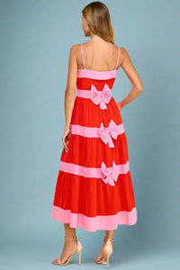 Tiered Bow Back Midi Dress - Red