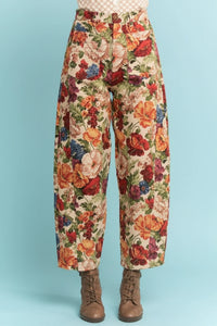 Boho Floral Jacquard Barrel Pants - Orange