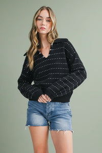 Dot Knit Pullover Sweater - Black