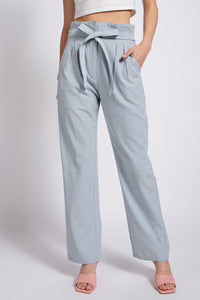 Tie Front Pinstripe Trouser - Dusty Blue