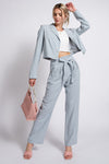 Tie Front Pinstripe Trouser - Dusty Blue