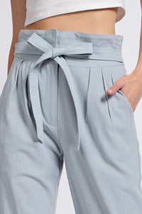 Tie Front Pinstripe Trouser - Dusty Blue